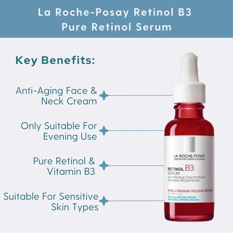 La Roche-Posay Pure Retinol Face Serum with Vitamin B3, Anti Aging Face Serum for Lines, Wrinkles & Premature Sun Damage to Resurface & Hydrate, Suitable for Sensitive Skin, 1.0 Fl. Oz